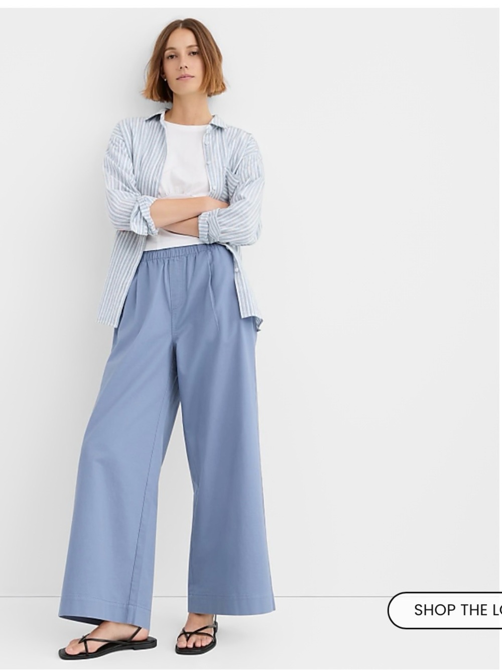 LOFT Wide-Leg Pullon Elastic Waist Pants in Dusty Blue